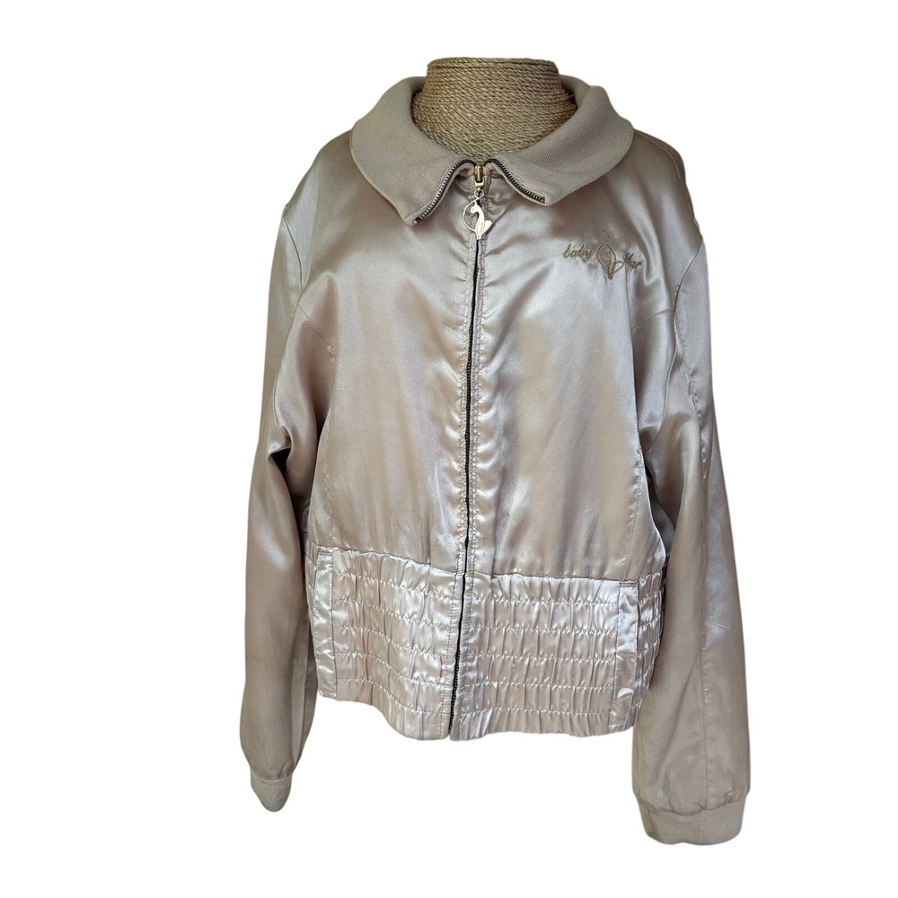 Baby Phat Women's 2X‎ Champagne Bomber Jacket Embroidered Logo Y2K - Picture 2 of 16